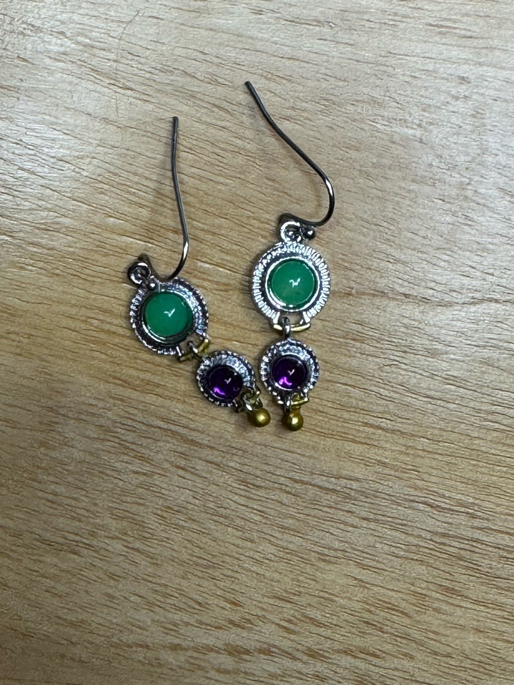 NWT Green & Purple Double Drop Earrings